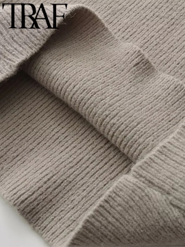 TRAF GAL 2024 Άνοιξη Γυναικεία Μασίφ, περιστασιακή πλεκτή μπλούζα Crop Casual χαλαρό κοντό μανίκι μισό ψηλό γιακά Mujer πουλόβερ Y2K πουλόβερ