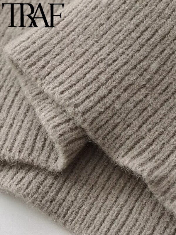 TRAF GAL 2024 Άνοιξη Γυναικεία Μασίφ, περιστασιακή πλεκτή μπλούζα Crop Casual χαλαρό κοντό μανίκι μισό ψηλό γιακά Mujer πουλόβερ Y2K πουλόβερ