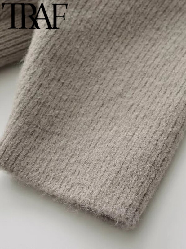 TRAF GAL 2024 Άνοιξη Γυναικεία Μασίφ, περιστασιακή πλεκτή μπλούζα Crop Casual χαλαρό κοντό μανίκι μισό ψηλό γιακά Mujer πουλόβερ Y2K πουλόβερ