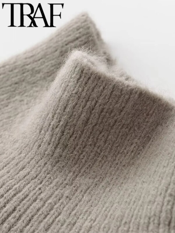 TRAF GAL 2024 Άνοιξη Γυναικεία Μασίφ, περιστασιακή πλεκτή μπλούζα Crop Casual χαλαρό κοντό μανίκι μισό ψηλό γιακά Mujer πουλόβερ Y2K πουλόβερ