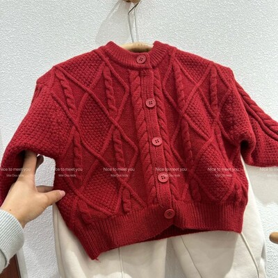 Îmbrăcăminte pentru copii Pulover coreean Cardigan 2024 Ținută de primăvară Noua modă pentru bebeluși Roșu Jachetă tricotată pentru copii