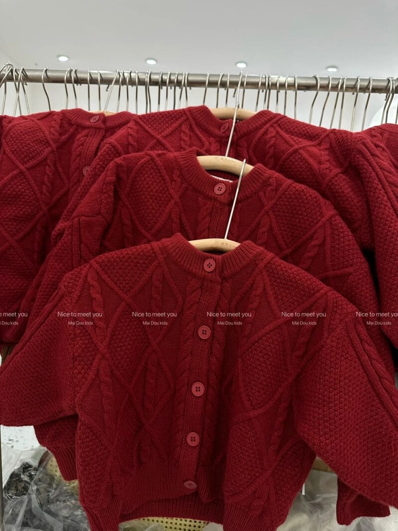 Îmbrăcăminte pentru copii Pulover coreean Cardigan 2024 Ținută de primăvară Noua modă pentru bebeluși Roșu Jachetă tricotată pentru copii