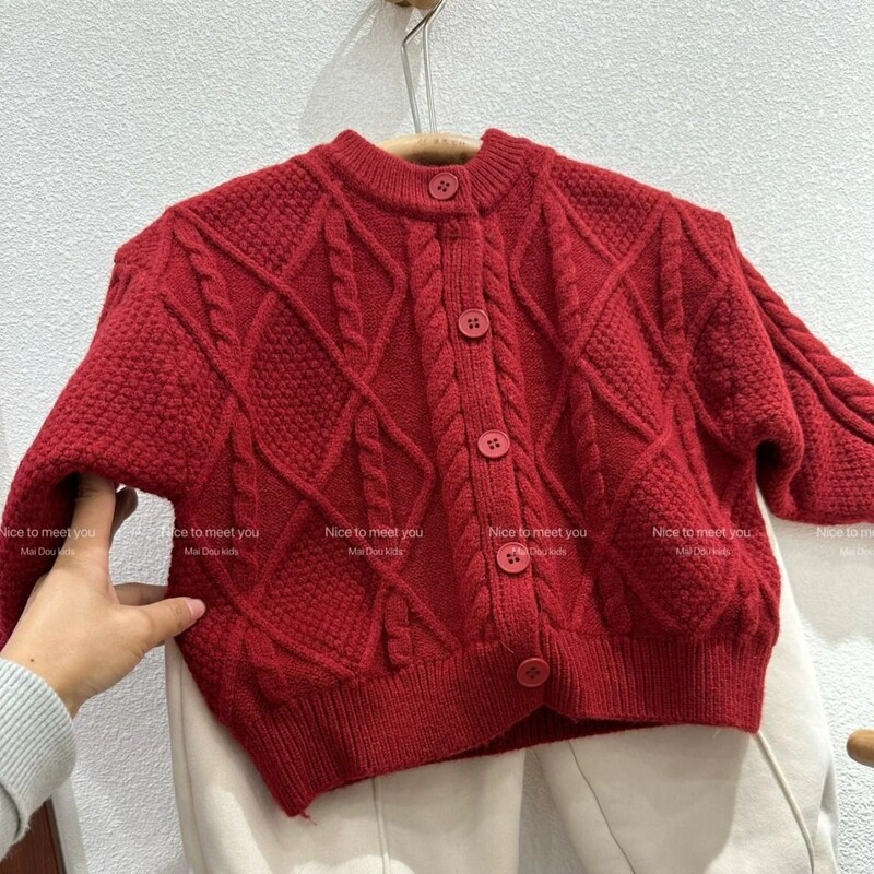 Îmbrăcăminte pentru copii Pulover coreean Cardigan 2024 Ținută de primăvară Noua modă pentru bebeluși Roșu Jachetă tricotată pentru copii