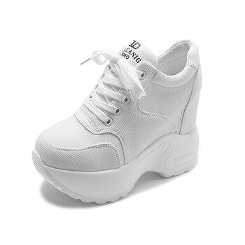 2022 Γυναικεία πάνινα παπούτσια πλατφόρμας Mesh Casual Trainers Χοντροκομμένα παπούτσια 10cm Τακούνια φθινοπώρου Wedges Αναπνέει Γυναικεία παπούτσια για αύξηση ύψους