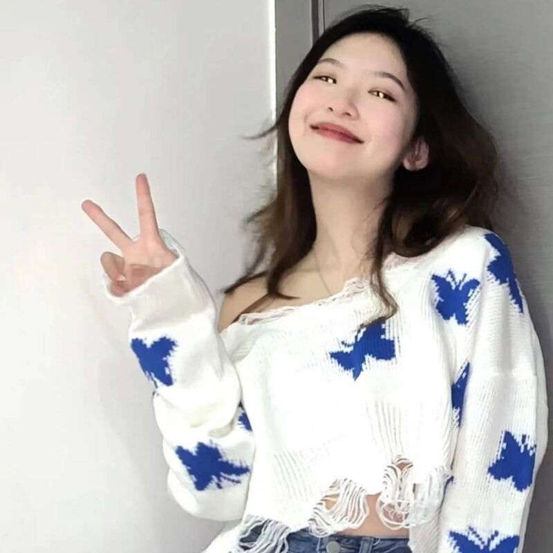 Noi pentru femei, cu mâneci lungi, primăvară, toamnă, tricotate cu fluture, top casual, cu găuri pentru umeri goale, pulovere scurte coreene, pulovere DURIKIES