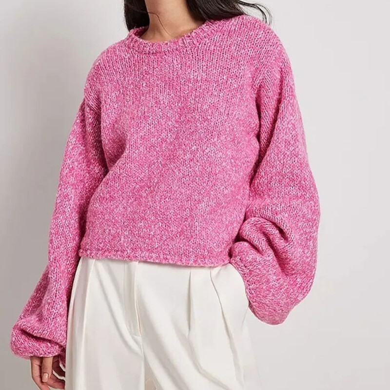 Pulover de damă, tricot solid, cu gâtul O, cu decuparea în spate, cu șireturi supradimensionate, cu mânecă lungă, crop top, toamnă, primăvară, tricotaje sexy din pânză Highstreet