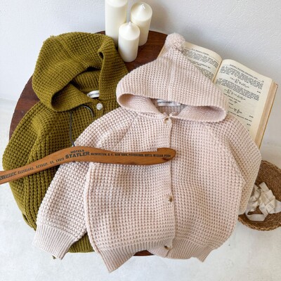 Pulover pentru copii, toamna 2023, nou pentru baieti si fete, culoare uni, cardigan cu gluga pentru bebelusi, maneca lunga, tricotate