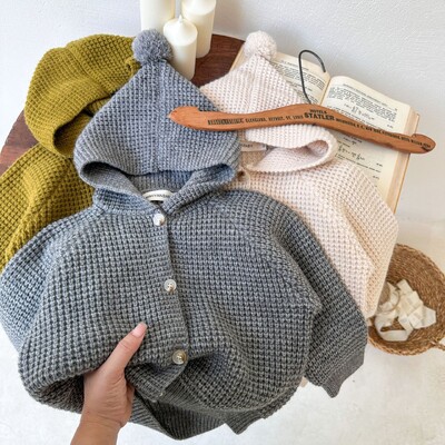 Pulover pentru copii, toamna 2023, nou pentru baieti si fete, culoare uni, cardigan cu gluga pentru bebelusi, maneca lunga, tricotate