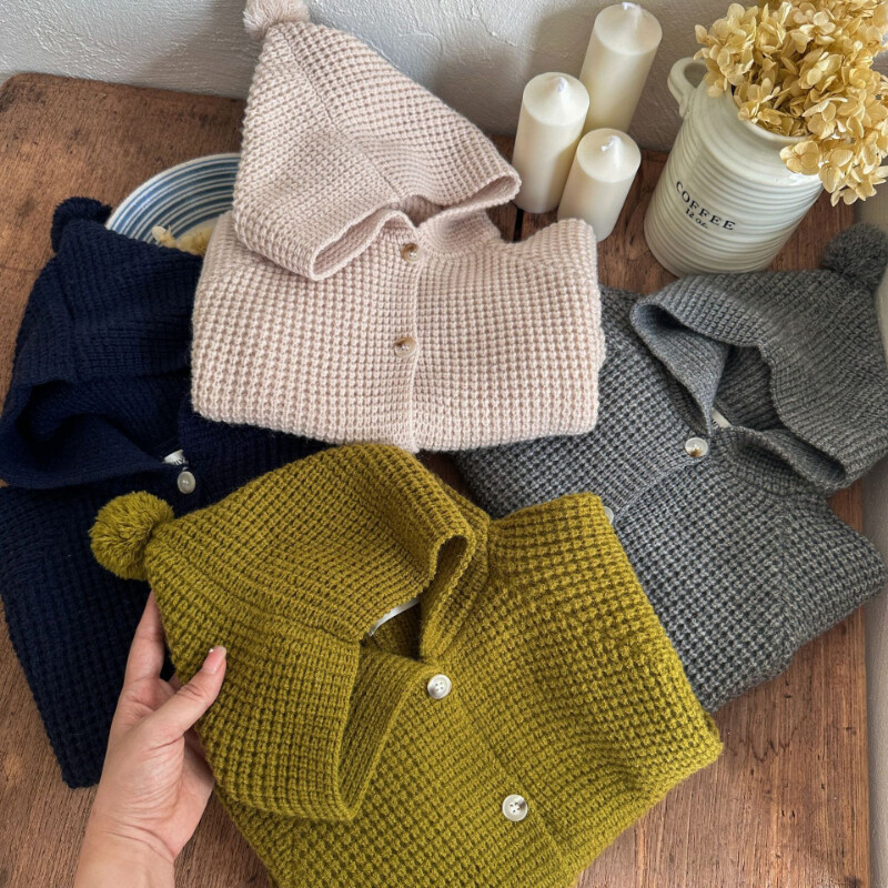 Pulover pentru copii, toamna 2023, nou pentru baieti si fete, culoare uni, cardigan cu gluga pentru bebelusi, maneca lunga, tricotate