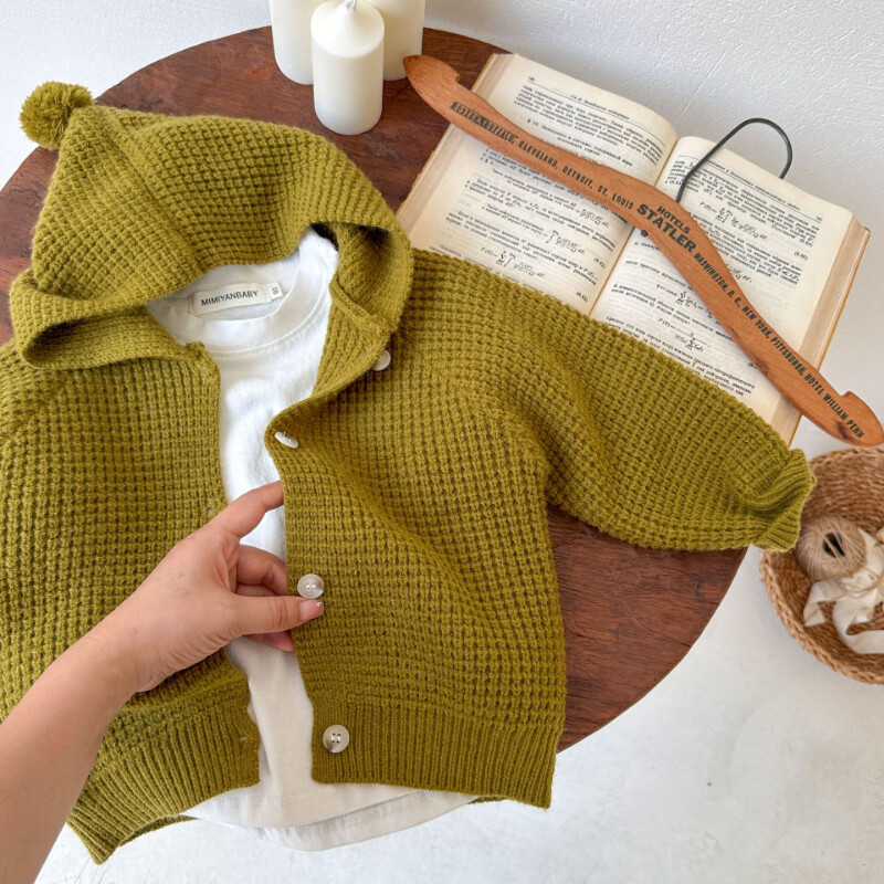 Pulover pentru copii, toamna 2023, nou pentru baieti si fete, culoare uni, cardigan cu gluga pentru bebelusi, maneca lunga, tricotate