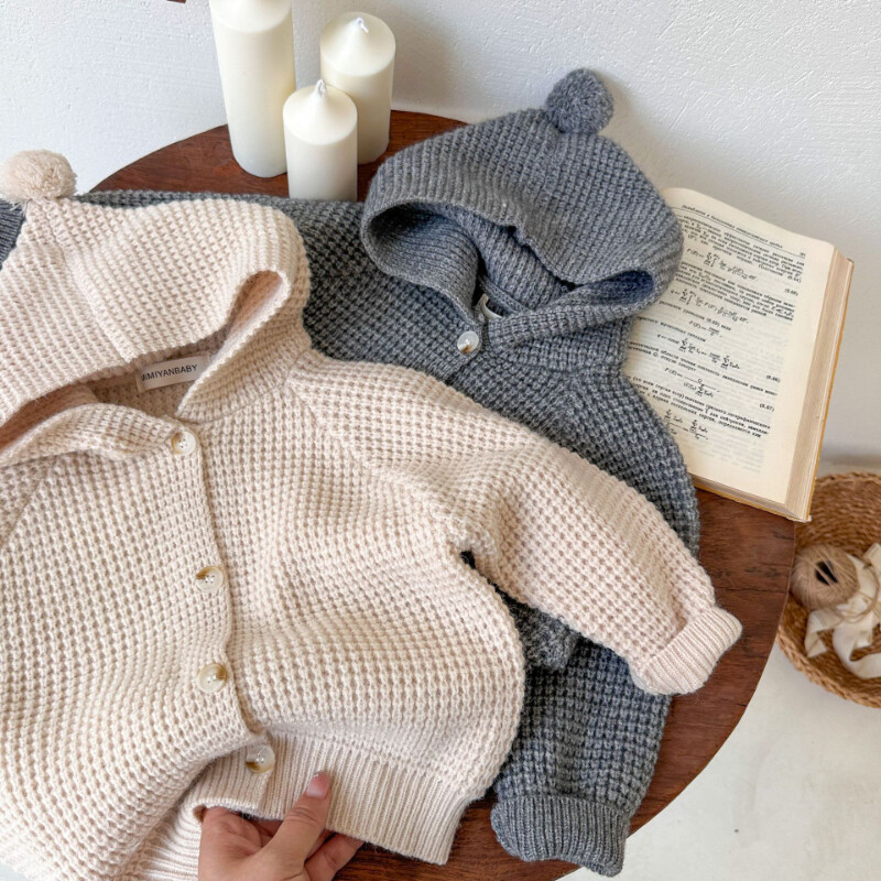 Pulover pentru copii, toamna 2023, nou pentru baieti si fete, culoare uni, cardigan cu gluga pentru bebelusi, maneca lunga, tricotate
