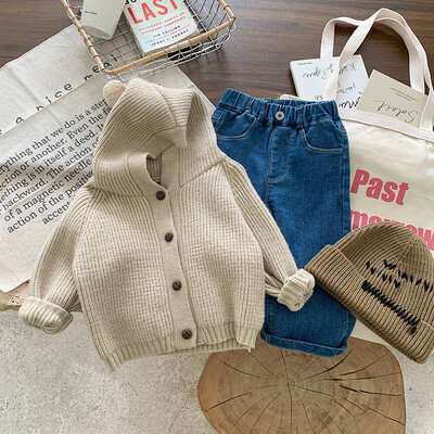 2022. őszi gyerekpulóver 0-6 éves korig tipegő gyerek fiú lány hosszú ujjú egyszínű kötés kapucnis kardigán felsőruházat meleg ruhák