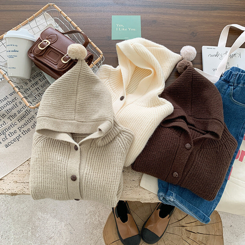 2022. őszi gyerekpulóver 0-6 éves korig tipegő gyerek fiú lány hosszú ujjú egyszínű kötés kapucnis kardigán felsőruházat meleg ruhák