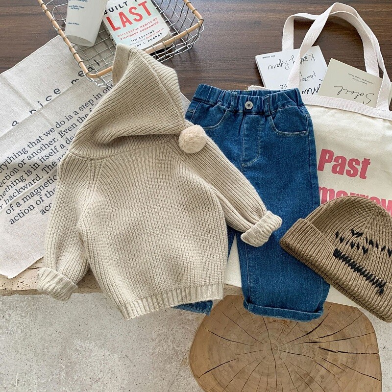 2022. őszi gyerekpulóver 0-6 éves korig tipegő gyerek fiú lány hosszú ujjú egyszínű kötés kapucnis kardigán felsőruházat meleg ruhák