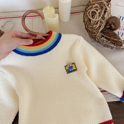 2024 őszi kisgyermek fiú pulóverek pamut szivárvány körgallér csecsemő babák fiú pulóverek rajzfilm kötött felsőruházat gyerek fiú felsők