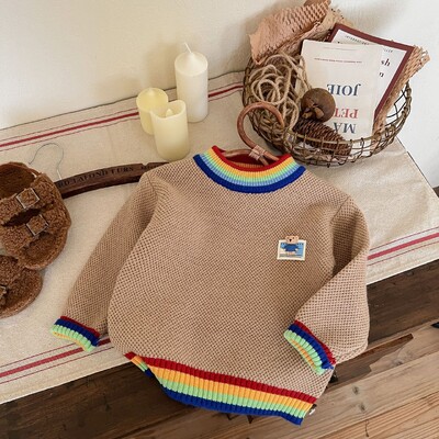 2024 őszi kisgyermek fiú pulóverek pamut szivárvány körgallér csecsemő babák fiú pulóverek rajzfilm kötött felsőruházat gyerek fiú felsők