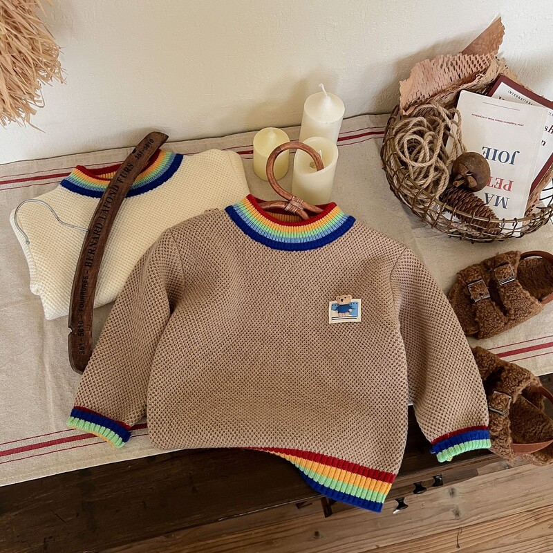 2024 őszi kisgyermek fiú pulóverek pamut szivárvány körgallér csecsemő babák fiú pulóverek rajzfilm kötött felsőruházat gyerek fiú felsők