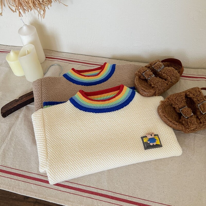 2024 őszi kisgyermek fiú pulóverek pamut szivárvány körgallér csecsemő babák fiú pulóverek rajzfilm kötött felsőruházat gyerek fiú felsők