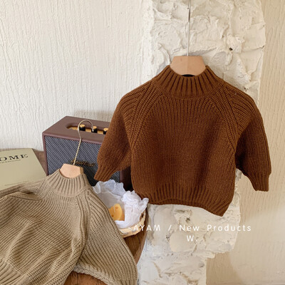 Pulover coreean de primăvară și toamnă pentru copii 2024, pentru băieți și fete, cu ac gros, cu gât rotund, pulover, simplu, ocazional.