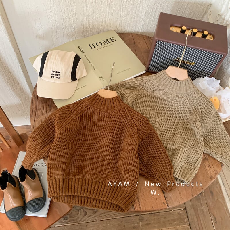 Pulover coreean de primăvară și toamnă pentru copii 2024, pentru băieți și fete, cu ac gros, cu gât rotund, pulover, simplu, ocazional.