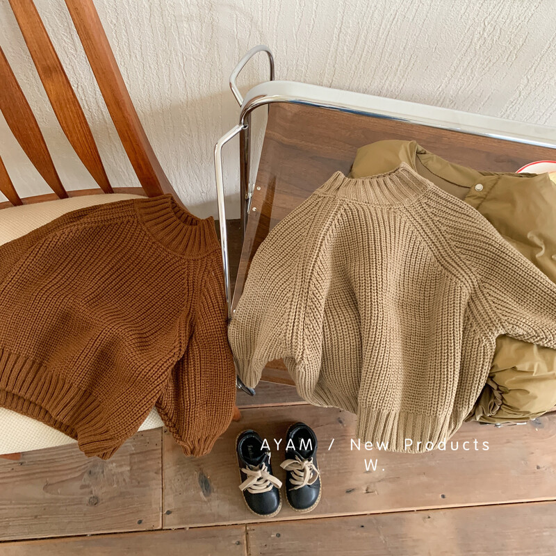 Pulover coreean de primăvară și toamnă pentru copii 2024, pentru băieți și fete, cu ac gros, cu gât rotund, pulover, simplu, ocazional.