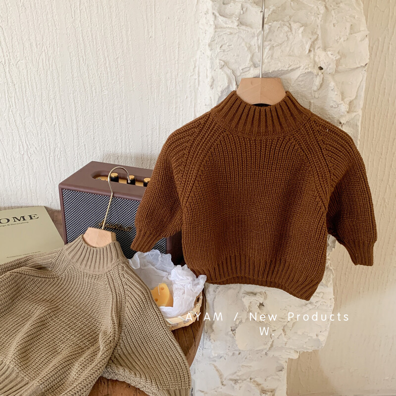 Pulover coreean de primăvară și toamnă pentru copii 2024, pentru băieți și fete, cu ac gros, cu gât rotund, pulover, simplu, ocazional.