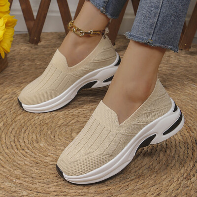 204 Καλοκαιρινά γυναικεία φλατ παπούτσια με πλατφόρμες μύτης για γυναίκες για εξωτερικούς χώρους Slip σε γυναικεία παπούτσια Vulcanize Fashion ελαφριά παπούτσια με αιτία