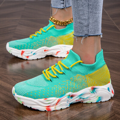 Női kültéri mélyen dekoltált könnyű, légáteresztő tavaszi, nyári és őszi divat Joker zokni cipő alkalmi cipő tornacipő.