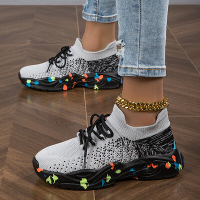 Női kültéri mélyen dekoltált könnyű, légáteresztő tavaszi, nyári és őszi divat Joker zokni cipő alkalmi cipő tornacipő.