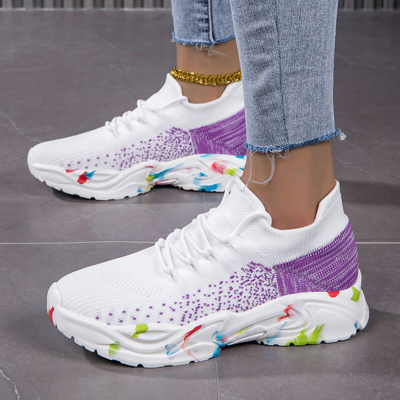 Női kültéri mélyen dekoltált könnyű, légáteresztő tavaszi, nyári és őszi divat Joker zokni cipő alkalmi cipő tornacipő.