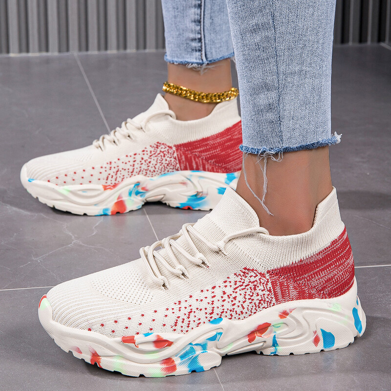 Női kültéri mélyen dekoltált könnyű, légáteresztő tavaszi, nyári és őszi divat Joker zokni cipő alkalmi cipő tornacipő.