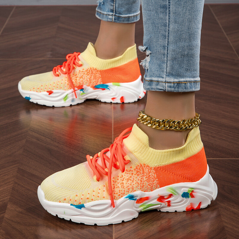 Női kültéri mélyen dekoltált könnyű, légáteresztő tavaszi, nyári és őszi divat Joker zokni cipő alkalmi cipő tornacipő.