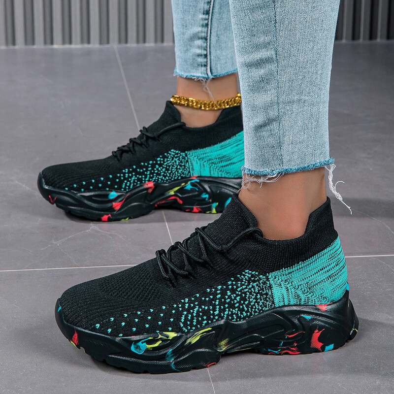 Női kültéri mélyen dekoltált könnyű, légáteresztő tavaszi, nyári és őszi divat Joker zokni cipő alkalmi cipő tornacipő.