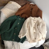 Bebeluș fetiță băiat tricotat cardigan nasturi sugar copil mic pulover haină tricotaje culoare uni primăvară toamnă haine pentru bebeluși 1-10 ani