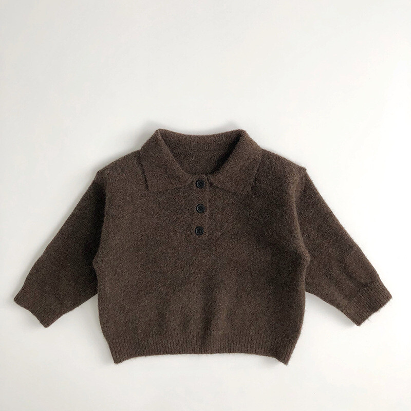 Iarna 2024, noi copii, cu mânecă lungă, ocazional, pulover, solid, băieți, fete, vintage, tricotat cu rever, cămăși polo groase, calde, pentru copii