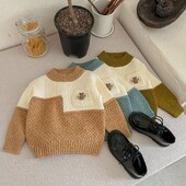 Rudens bērnu zēnu džemperis Izšuvums Lācis Savienots Zēni Zēni Puloveri Kokvilnas apaļa apkakle ar garām piedurknēm Trikotāža bērniem Zēniem