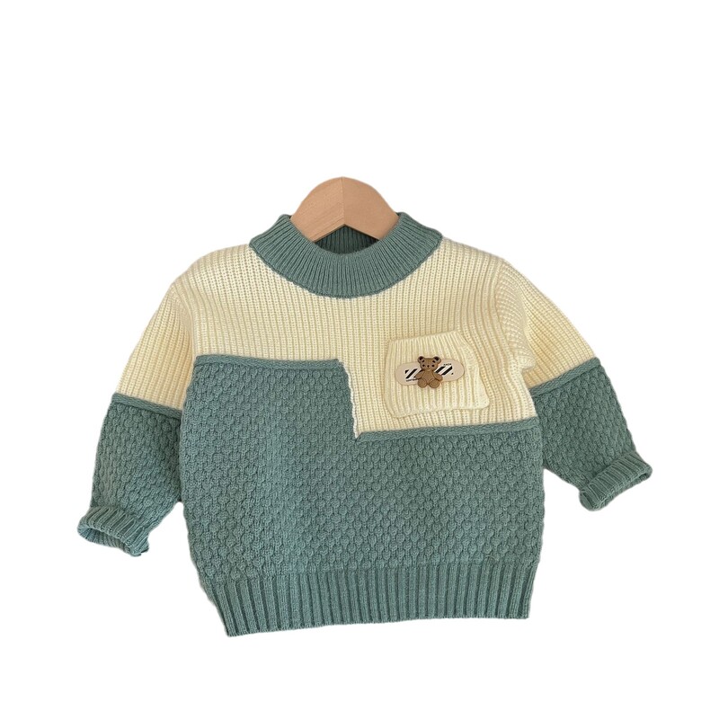 Rudens bērnu zēnu džemperis Izšuvums Lācis Savienots Zēni Zēni Puloveri Kokvilnas apaļa apkakle ar garām piedurknēm Trikotāža bērniem Zēniem