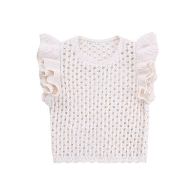 KEYANKETIAN Καλοκαιρινό νέο γυναικείο κοίλο βελονάκι με κοντό μανίκι πλεκτό Boho στυλ Cascading Sweet O-neck ελαφρύ πουλόβερ Crop Top