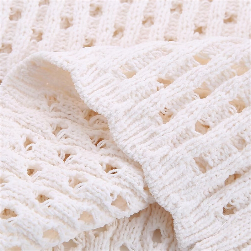 KEYANKETIAN Καλοκαιρινό νέο γυναικείο κοίλο βελονάκι με κοντό μανίκι πλεκτό Boho στυλ Cascading Sweet O-neck ελαφρύ πουλόβερ Crop Top