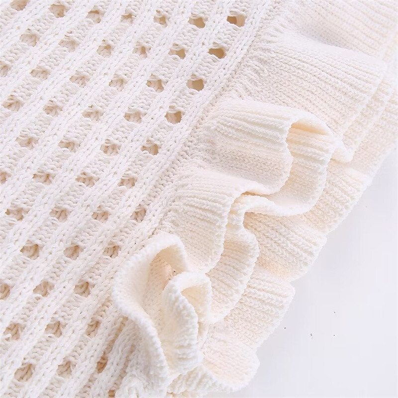 KEYANKETIAN Καλοκαιρινό νέο γυναικείο κοίλο βελονάκι με κοντό μανίκι πλεκτό Boho στυλ Cascading Sweet O-neck ελαφρύ πουλόβερ Crop Top