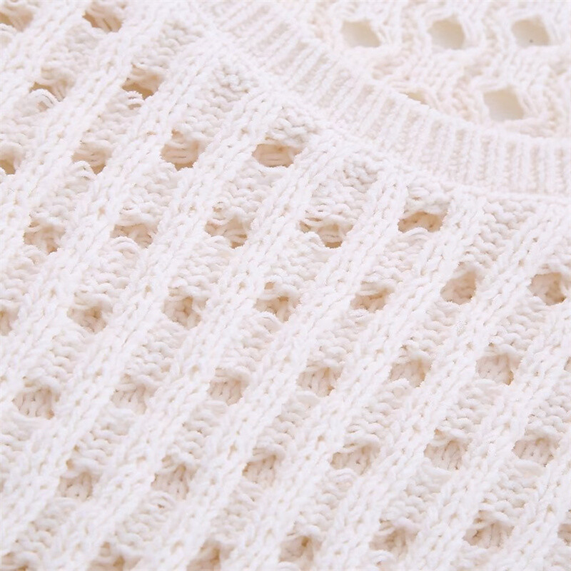 KEYANKETIAN Καλοκαιρινό νέο γυναικείο κοίλο βελονάκι με κοντό μανίκι πλεκτό Boho στυλ Cascading Sweet O-neck ελαφρύ πουλόβερ Crop Top