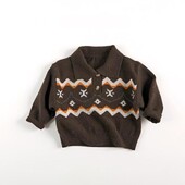 2024. gada rudens, jauns, bērnu vintage brokāta džemperis, zēni, meitenes, atloks, svītraini trikotāžas izstrādājumi, kokvilnas, bērnu, trikotāžas polo krekli, bērnu apģērbi