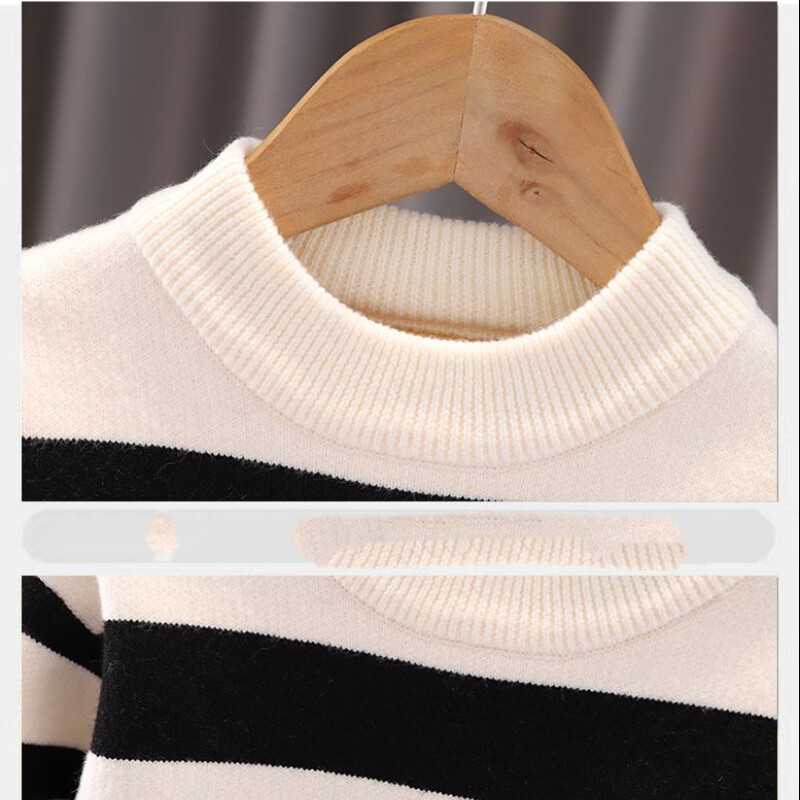 Iarna 2023 Nouă, elegantă, versatilă, modă, îmbrăcăminte pentru copii, cu gât rotund, cu mânecă lungă, cu dungi, ocazional, pulover versatil