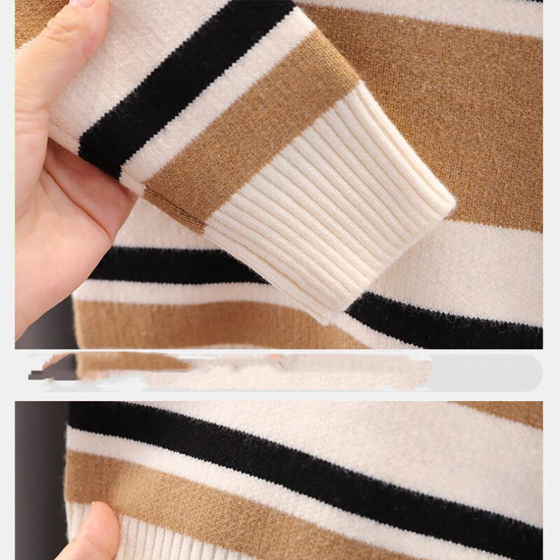 Iarna 2023 Nouă, elegantă, versatilă, modă, îmbrăcăminte pentru copii, cu gât rotund, cu mânecă lungă, cu dungi, ocazional, pulover versatil