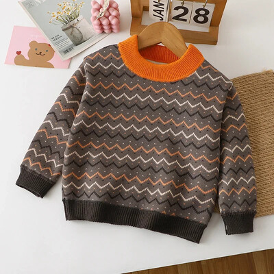 Bebeluși, băieți, fete, pulover îngroșat, cald, nou 2024, toamnă iarnă, copii, tricotaj în dungi, pulovere, îmbrăcăminte ocazională