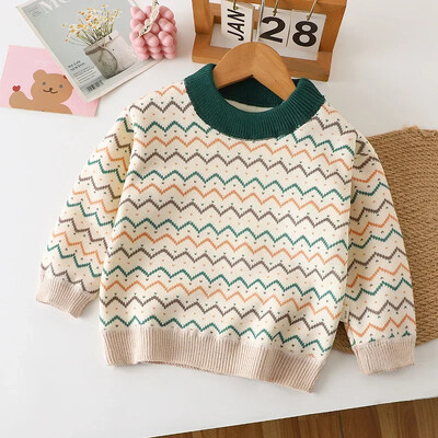 Bebeluși, băieți, fete, pulover îngroșat, cald, nou 2024, toamnă iarnă, copii, tricotaj în dungi, pulovere, îmbrăcăminte ocazională