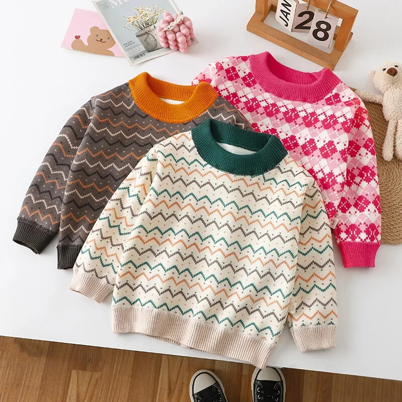 Bebeluși, băieți, fete, pulover îngroșat, cald, nou 2024, toamnă iarnă, copii, tricotaj în dungi, pulovere, îmbrăcăminte ocazională