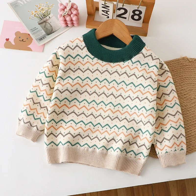 Bebeluși, băieți, fete, pulover îngroșat, cald, nou 2024, toamnă iarnă, copii, tricotaj în dungi, pulovere, îmbrăcăminte ocazională