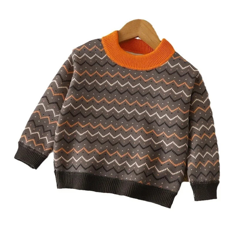 Bebeluși, băieți, fete, pulover îngroșat, cald, nou 2024, toamnă iarnă, copii, tricotaj în dungi, pulovere, îmbrăcăminte ocazională