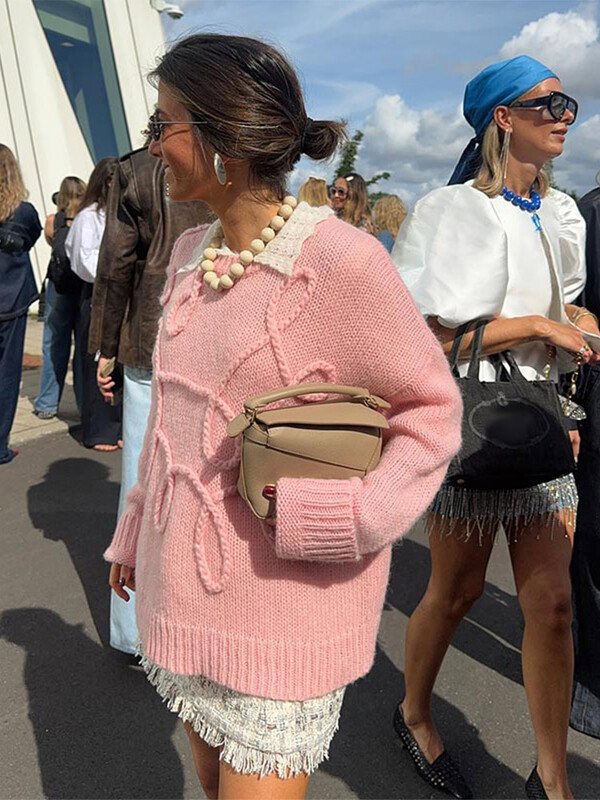 Pulover tricotat cu gât rotund, la modă pentru femei, pulover șic cu mânecă lungă, groasă, largi, 2024, îmbrăcăminte de stradă pentru navetă nouă